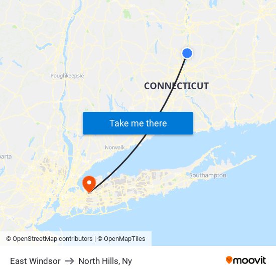 East Windsor to North Hills, Ny map