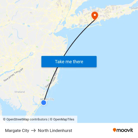 Margate City to North Lindenhurst map