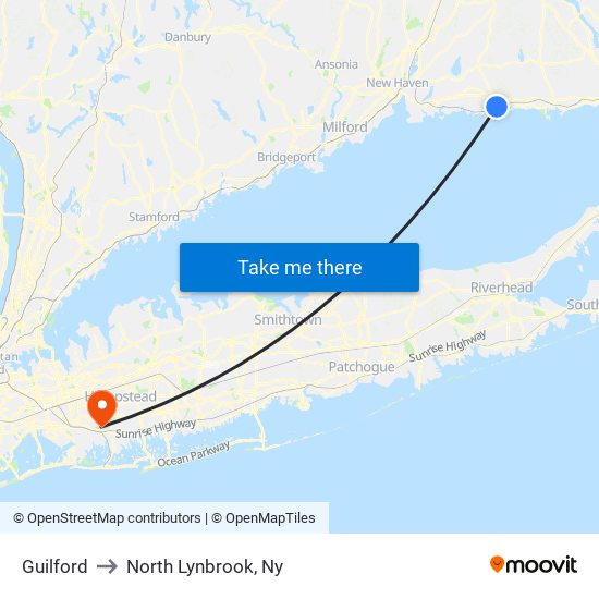 Guilford to North Lynbrook, Ny map