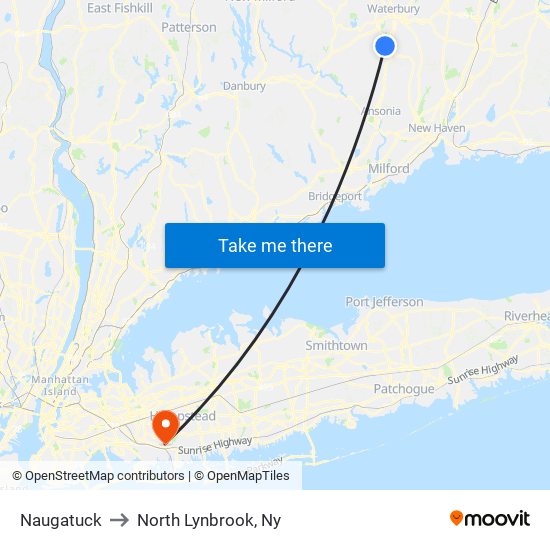 Naugatuck to North Lynbrook, Ny map