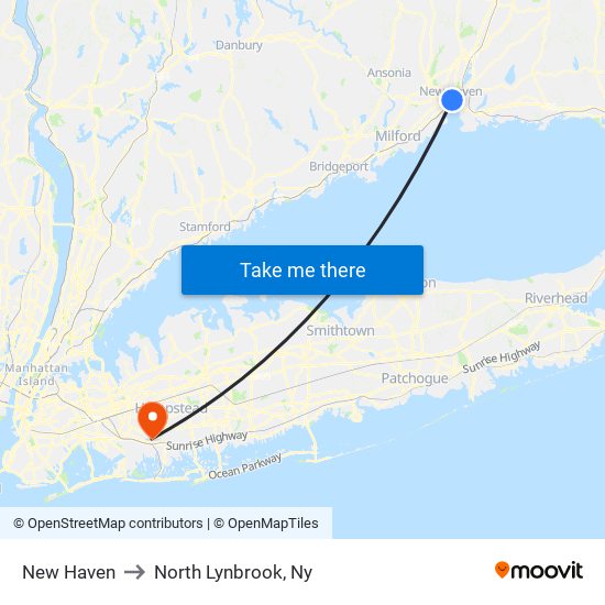 New Haven to North Lynbrook, Ny map