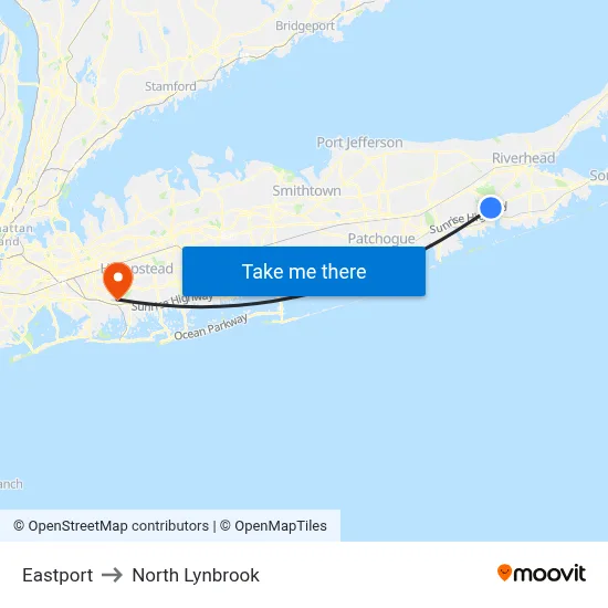 Eastport to North Lynbrook map