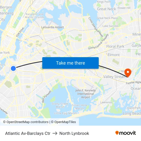 Atlantic Av-Barclays Ctr to North Lynbrook map