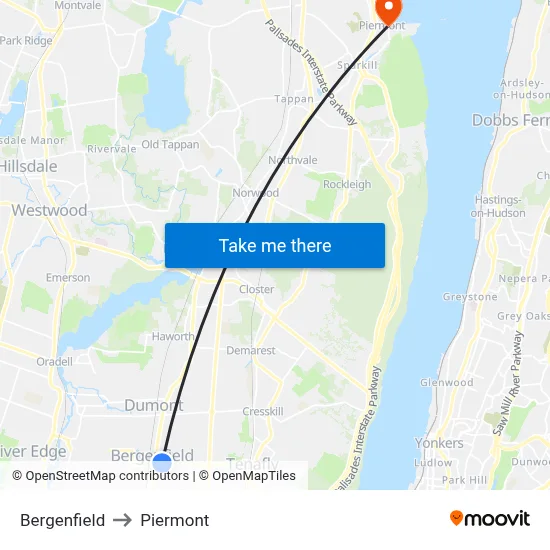 Bergenfield to Piermont map
