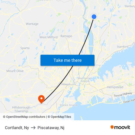 Cortlandt, Ny to Piscataway, Nj map