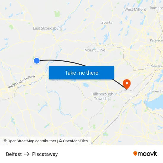 Belfast to Piscataway map