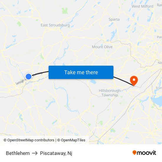 Bethlehem to Piscataway, Nj map