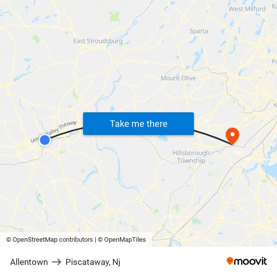Allentown to Piscataway, Nj map