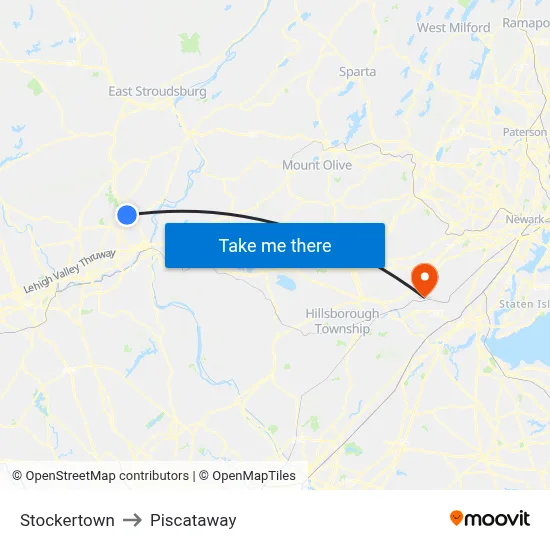 Stockertown to Piscataway map