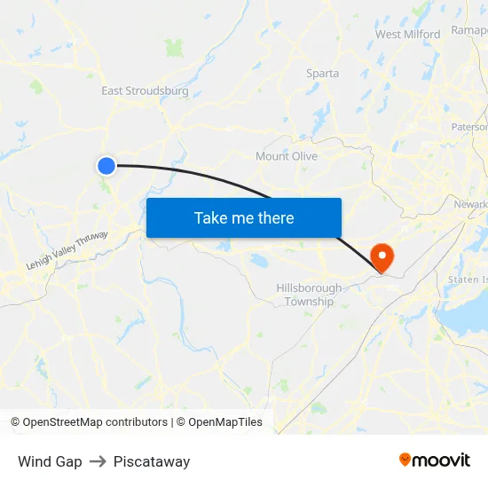 Wind Gap to Piscataway map