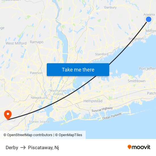 Derby to Piscataway, Nj map