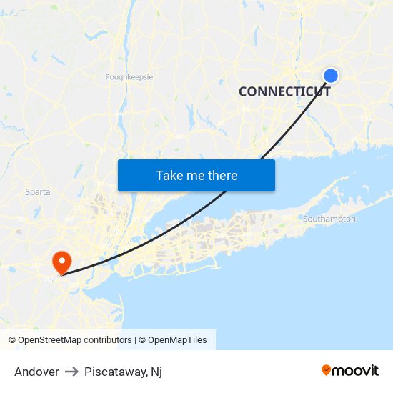 Andover to Piscataway, Nj map