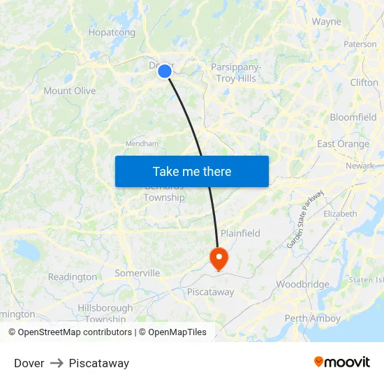 Dover to Piscataway map