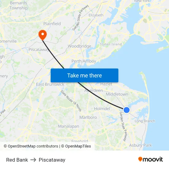 Red Bank to Piscataway map