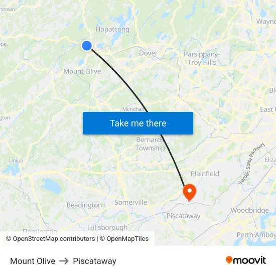 Mount Olive to Piscataway map