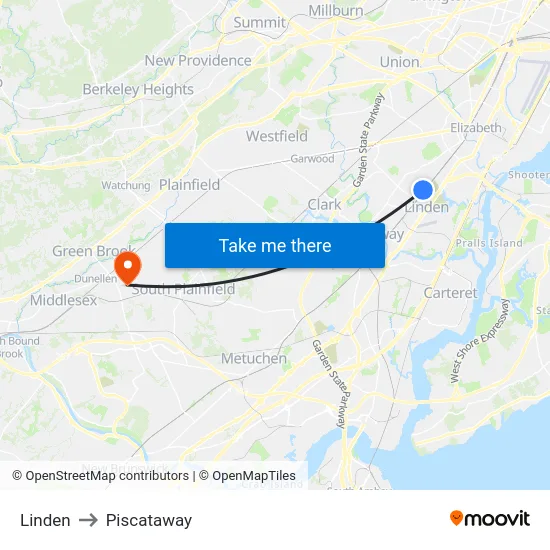 Linden to Piscataway map