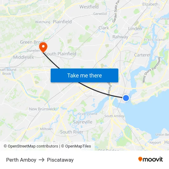 Perth Amboy to Piscataway map