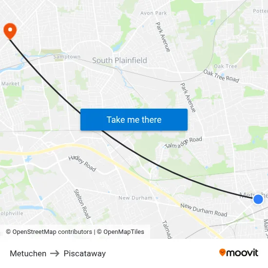 Metuchen to Piscataway map