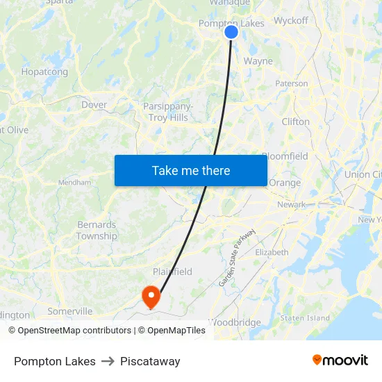 Pompton Lakes to Piscataway map