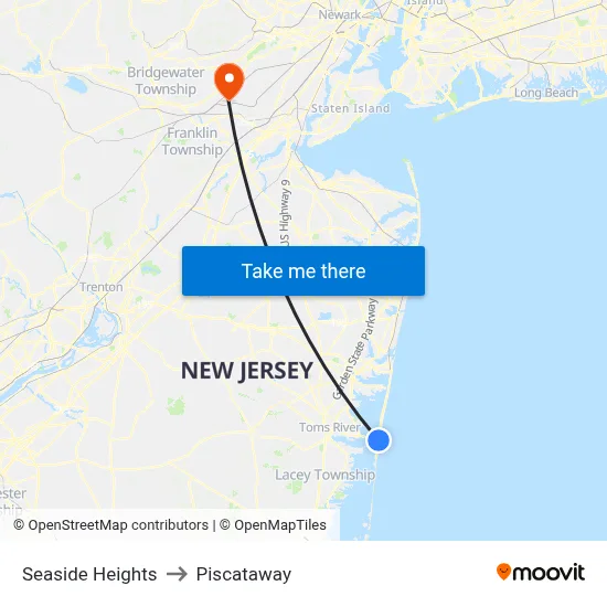 Seaside Heights to Piscataway map