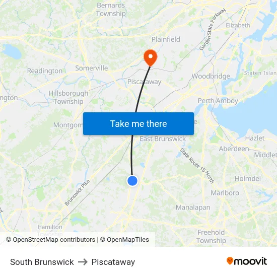 South Brunswick to Piscataway map
