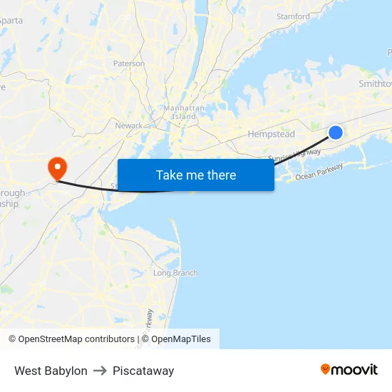 West Babylon to Piscataway map