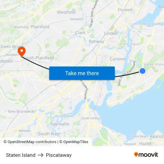 Staten Island to Piscataway map