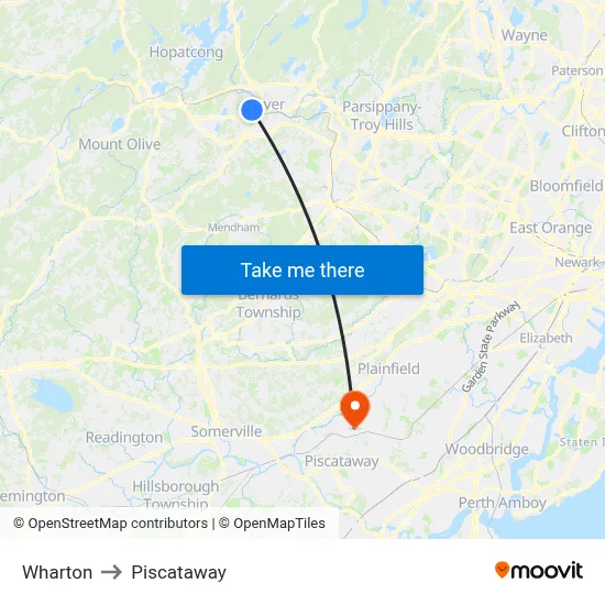 Wharton to Piscataway map