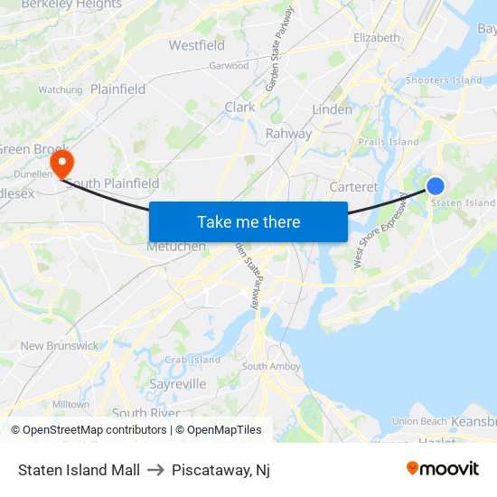 Staten Island Mall to Piscataway, Nj map