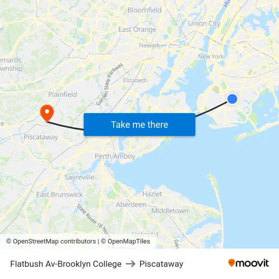 Flatbush Av-Brooklyn College to Piscataway map