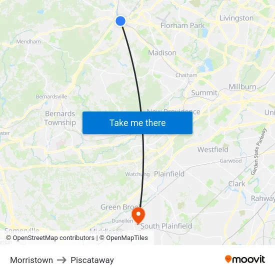 Morristown to Piscataway map