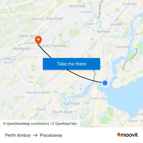 Perth Amboy to Piscataway map
