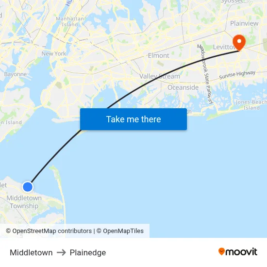 Middletown to Plainedge map