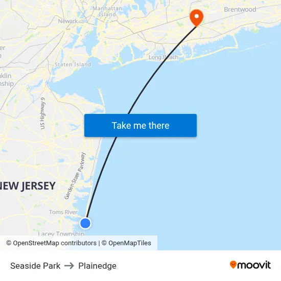 Seaside Park to Plainedge map