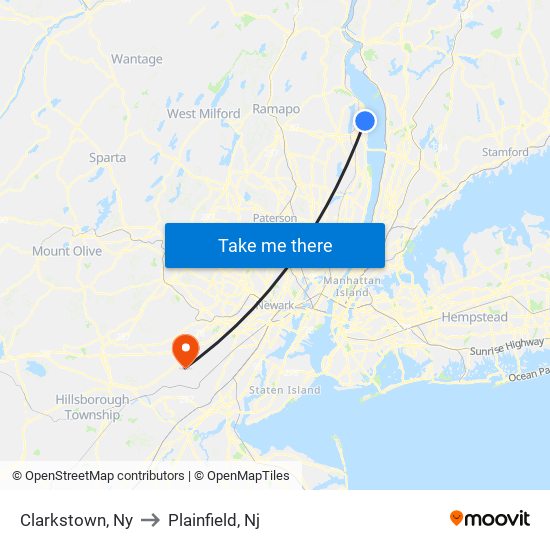 Clarkstown, Ny to Plainfield, Nj map