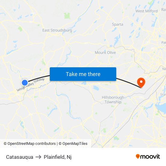 Catasauqua to Plainfield, Nj map