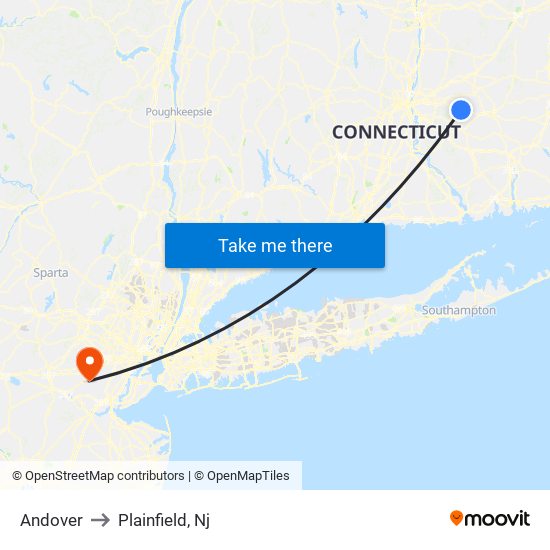 Andover to Plainfield, Nj map