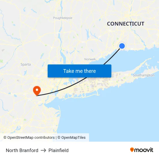 North Branford to Plainfield map