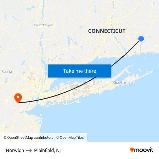 Norwich to Plainfield, Nj map