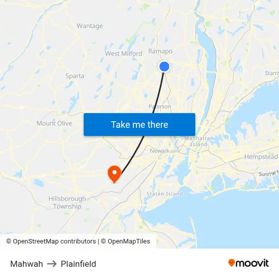 Mahwah to Plainfield map