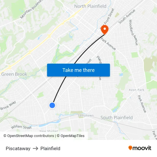 Piscataway to Plainfield map