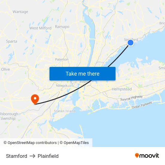 Stamford to Plainfield map