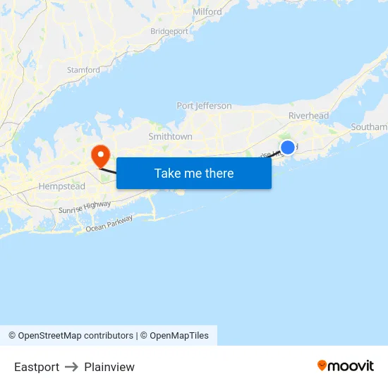 Eastport to Plainview map