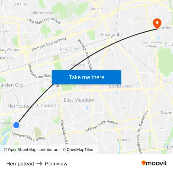Hempstead to Plainview map