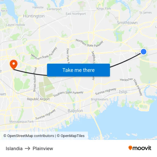 Islandia to Plainview map