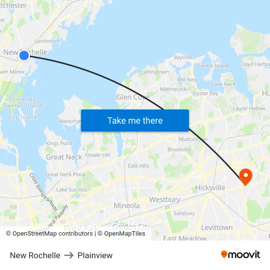 New Rochelle to Plainview map