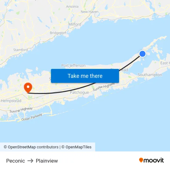 Peconic to Plainview map