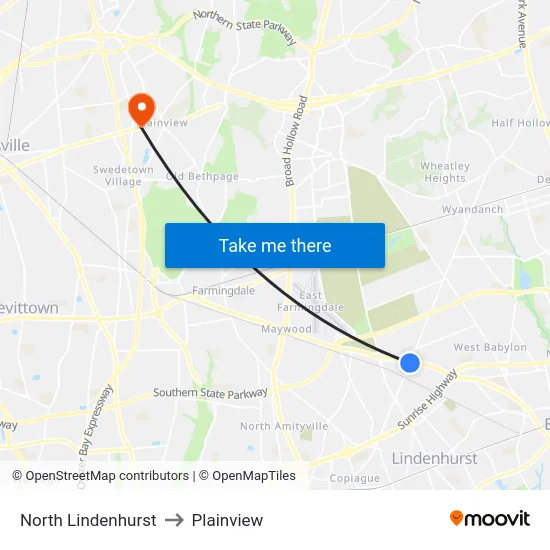 North Lindenhurst to Plainview map