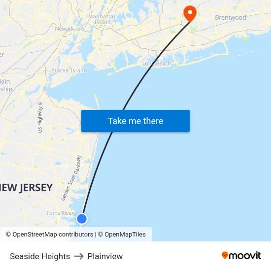 Seaside Heights to Plainview map