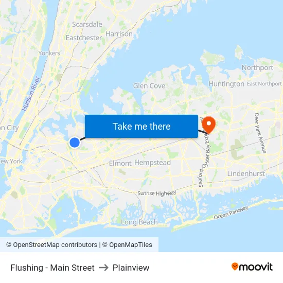 Flushing - Main Street to Plainview map